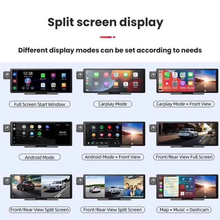 Voice-Controlled CarPlay With Split-Screen Dual-Camera Dashcam