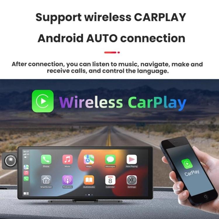 Voice-Controlled CarPlay With Split-Screen Dual-Camera Dashcam