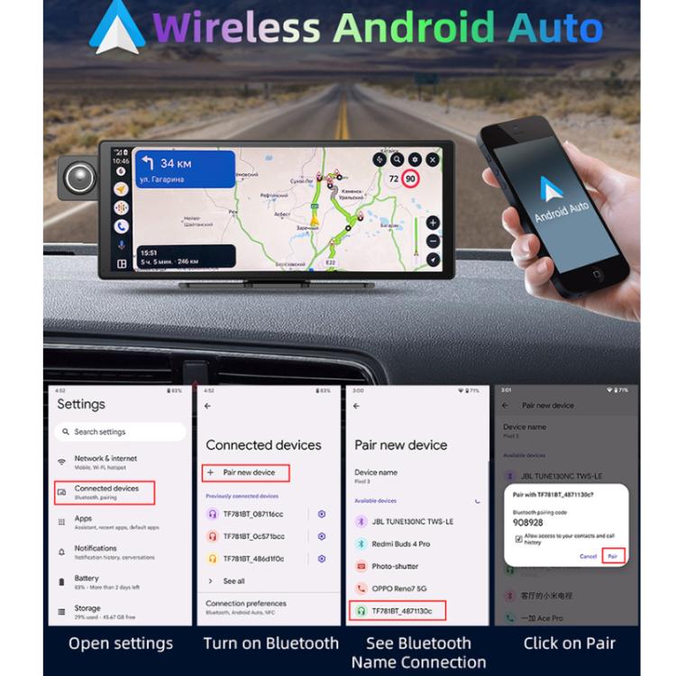 Voice-Controlled CarPlay With Split-Screen Dual-Camera Dashcam