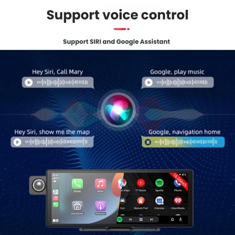 Voice-Controlled CarPlay With Split-Screen Dual-Camera Dashcam