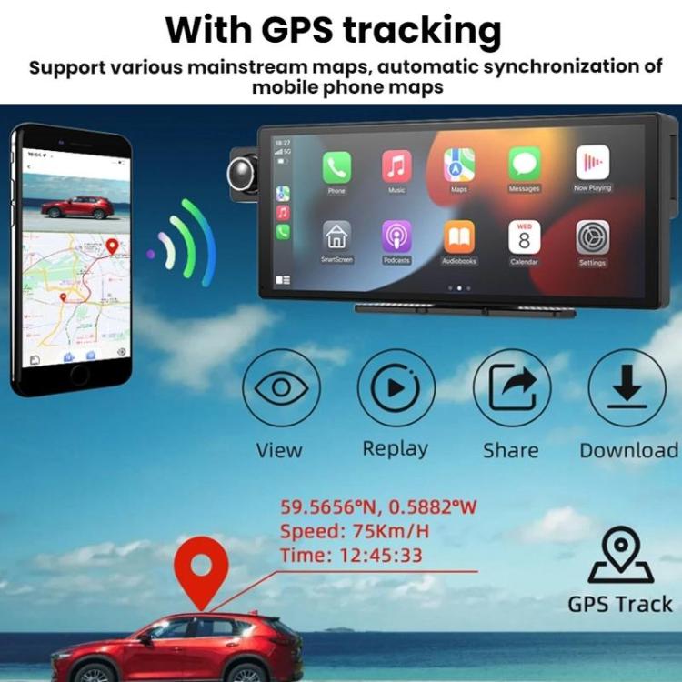 Voice-Controlled CarPlay With Split-Screen Dual-Camera Dashcam