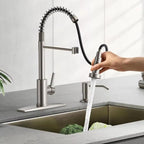 Single Function Kitchen Spring Faucet With Base Plate Hot and Cold Water Swivel Sink Pull Out Faucet