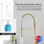 Single Function Kitchen Spring Faucet With Base Plate Hot and Cold Water Swivel Sink Pull Out Faucet