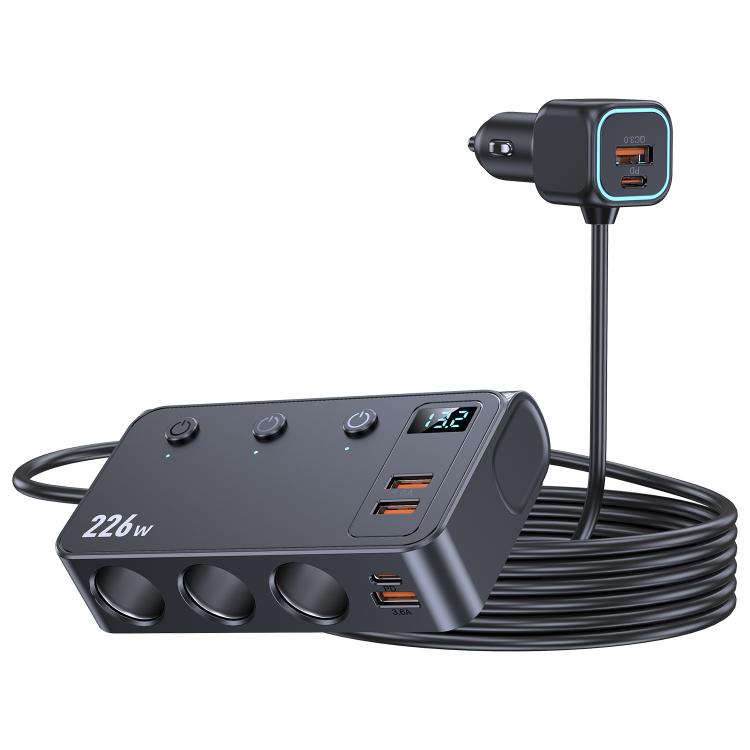226W 3 In 1 Car Cigarette Lighter Digital Display PD Fast-Charging Car Charger