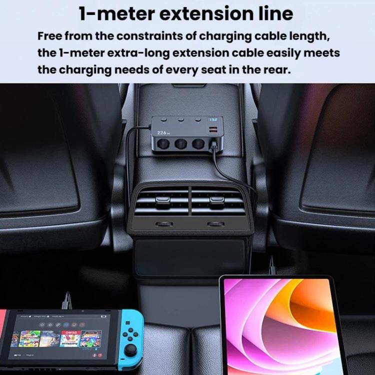 226W 3 In 1 Car Cigarette Lighter Digital Display PD Fast-Charging Car Charger