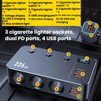 226W 3 In 1 Car Cigarette Lighter Digital Display PD Fast-Charging Car Charger
