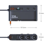 228W Car Cigarette Lighter Retractable Cable 3 In 1 Fast-Charging Car Charger With Independent Switches