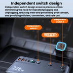 228W Car Cigarette Lighter Retractable Cable 3 In 1 Fast-Charging Car Charger With Independent Switches