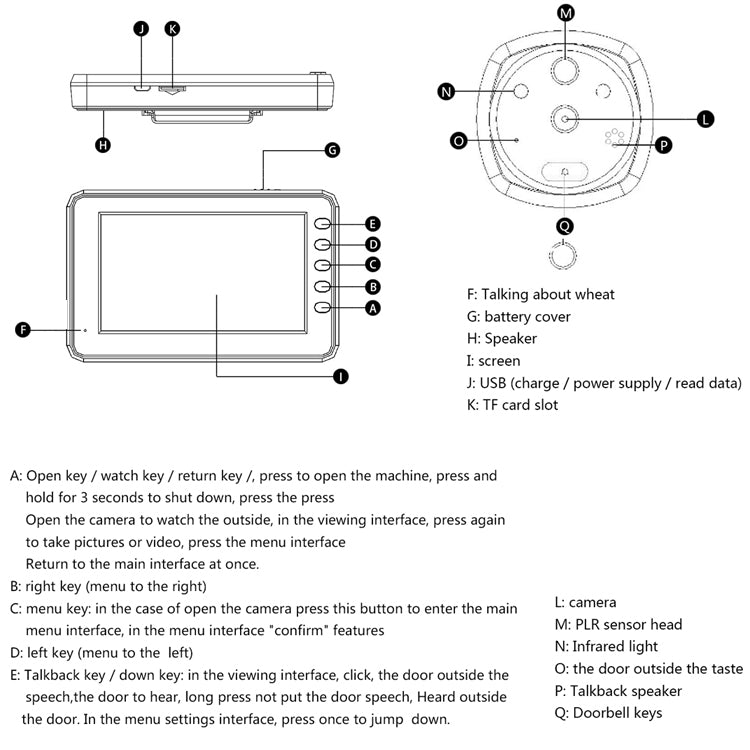 M4300A 4.3 inch Display Screen 3.0MP Camera Video Smart Doorbell, Support TF Card (32GB Max) & Motion Detection & Infrared Night Vision