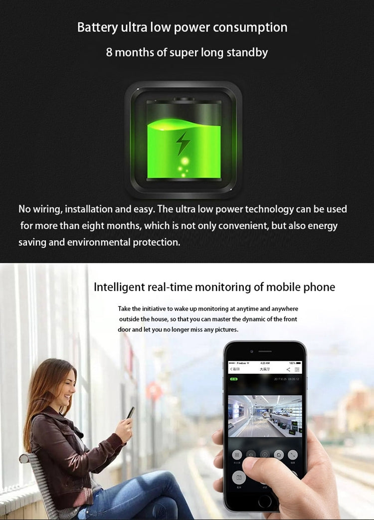 VESAFE Home VS-M2 HD 720P Security Camera Smart WiFi Video Doorbell Intercom, Support TF Card & Night Vision & PIR Detection APP for IOS and Android