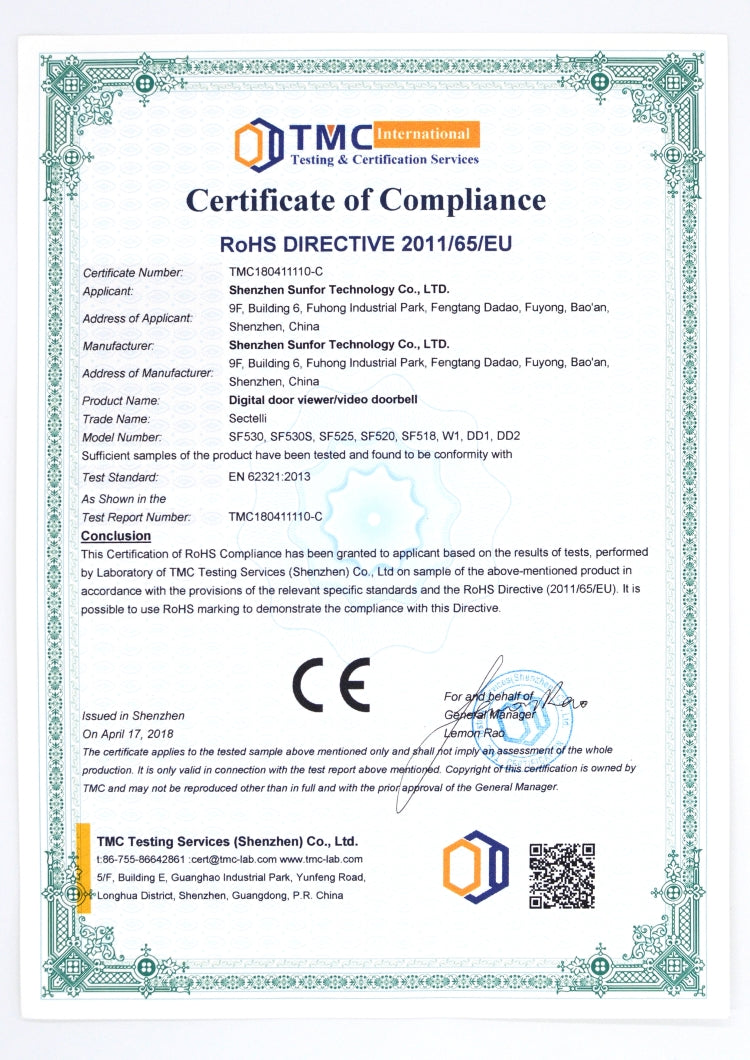 SNDD2 3.0 inch Screen 1.0MP Security Camera Digital Peephole Door Viewer, Support Infrared Night Vision