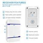 N15K-1T1-B 110dB Wireless IP55 Waterproof Low Power Consumption WiFi Doorbell Receiver with Night Light , 53 Music Options, Receiver Distance: 300m