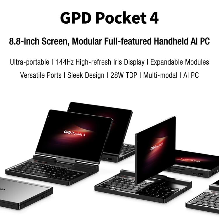GPD Pocket 4 Handheld Gaming PC, 16GB+1TB, 8.8 inch Windows 11 Home AMD Ryzen 7 8840U, US Plug