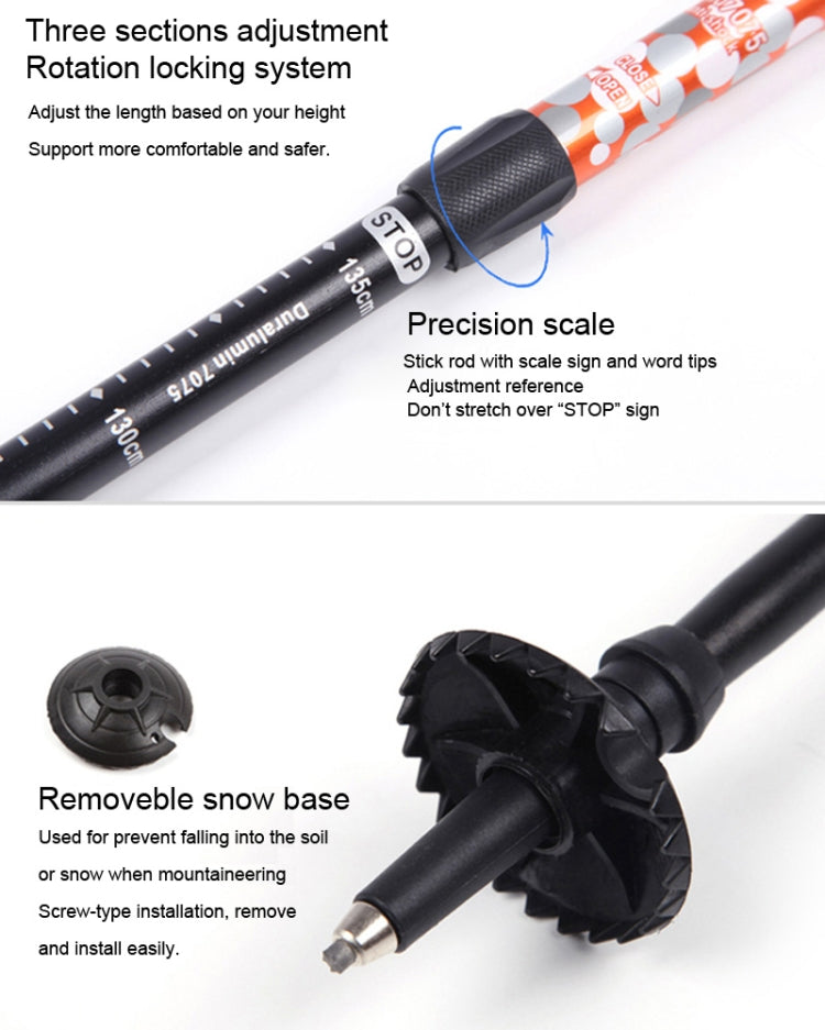 135cm Adjustable Portable Height Outdoor Aluminum Trekking Poles